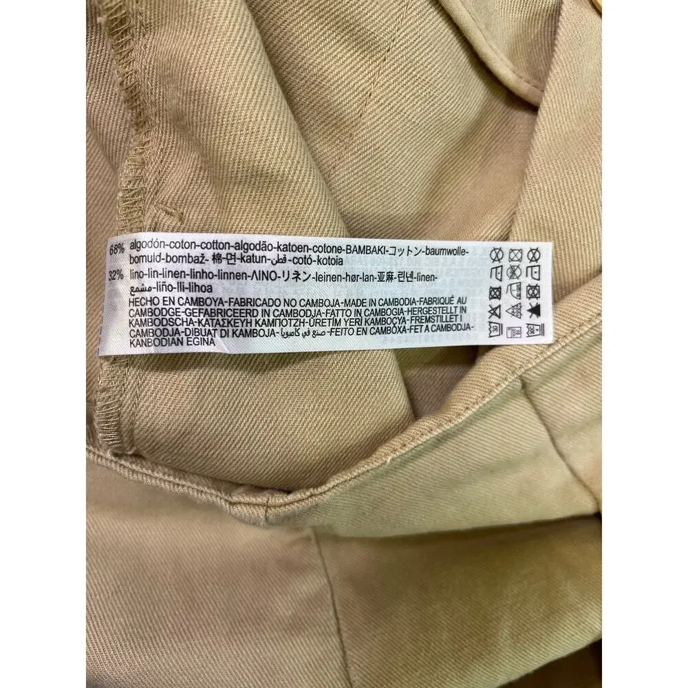 Zara Women’s Cotton Linen Wide Leg Trousers Khaki Tan Size Large High Rise